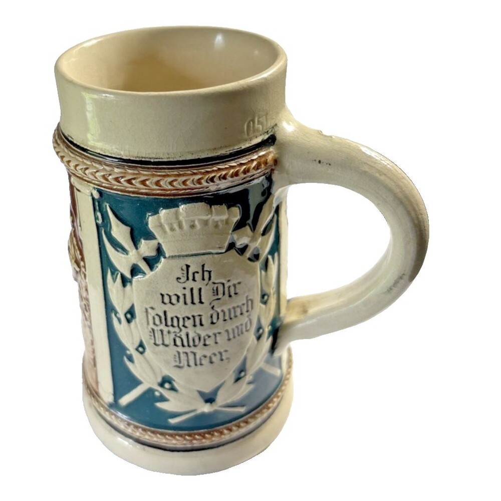 Vintage German Beer Stein With Green Relief and Text